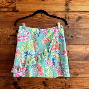 Ibkul Floral Sea Ruffle Wrap Style Skort - Small